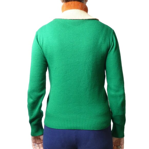 Vintage Dark Green Sweater Size 6 Long Neck Unique OOAK Designer Long Neck - Picture 2 of 8